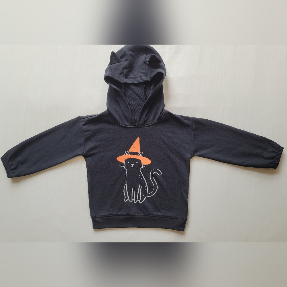Carter's  Toddler Black Hoodie with Cat and Orange Hat (New no tags). Size 2T